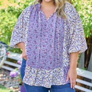 Hailey & Co Lavender Floral Mixed-Print Tunic Top - Women's Boho Blouse
